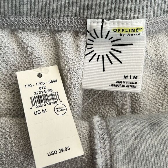 AERIE OFFLINE Lace Up Sweat Shorts Medium Gray Dolphin Hem Retro 90s Sporty NWT - Picture 2 of 8